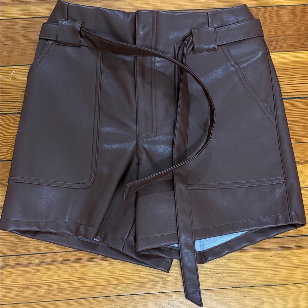 Elegant High Waist Brown Leather Shorts